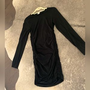 Aritzia. Black, ruched, midi dress. Tna (M)